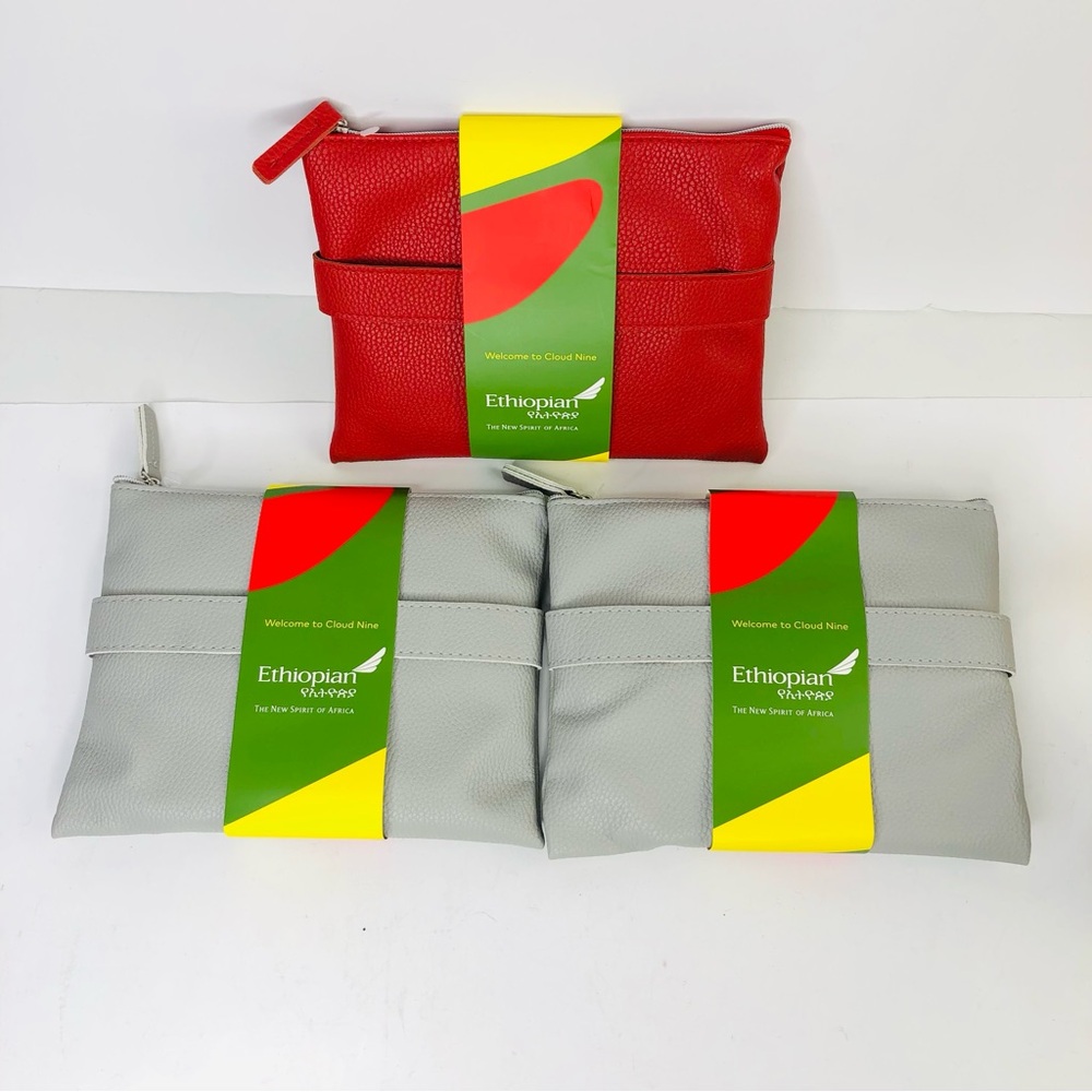 Ethiopian Airlines Business Class Cloud Nine Wash Amenity Bag Pouch Kit Red Grey